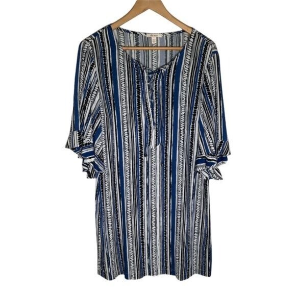 Ella Moss Women’s Small Blue White Striped Shift Dress Short Sleeve Casual - Picture 1 of 11